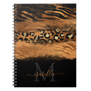 Monogrammed Black Gold Elegant Script Copper Notebook