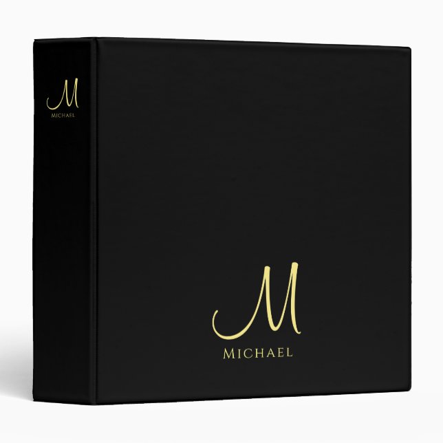 Monogrammed Black Gold Initial Custom Template Binder (Front/Spine)