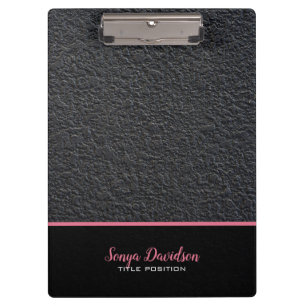 Monogrammed Black Granite And Pink Stripe Clipboard