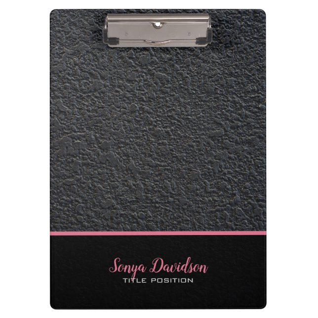 Monogrammed Black Granite And Pink Stripe Clipboard (Front)