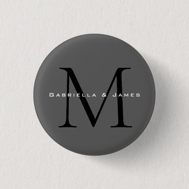 Monogrammed Black Grey Calligraphy 1 Inch Round Button (Front)