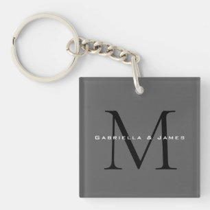 Monogrammed Black Grey Calligraphy Keychain
