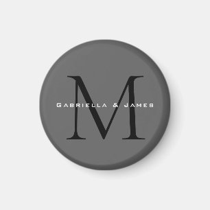 Monogrammed Black Grey Calligraphy Magnet