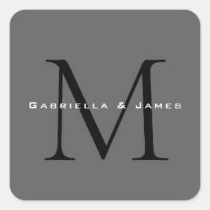 Monogrammed Black Grey Calligraphy Square Sticker
