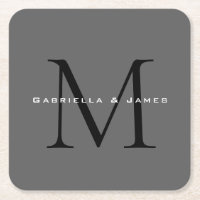 Monogrammed Black Grey Calligraphy Wedding