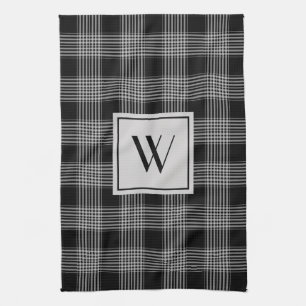 Monogrammed Black & Grey Chequered Plaid Pattern Kitchen Towel