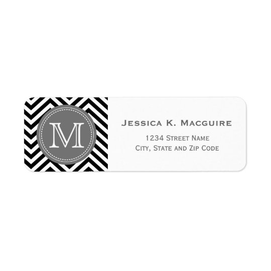 Monogrammed Black & Grey Chevron Return Address Label