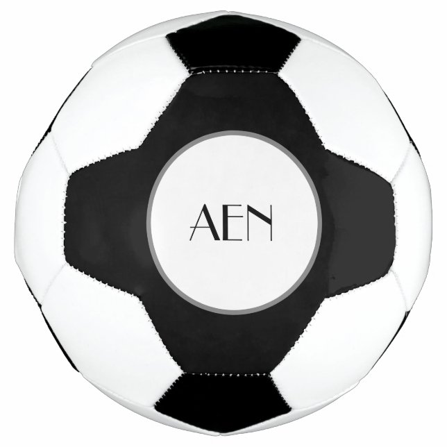 Monogrammed Black Grey White  Soccer Ball (Front)