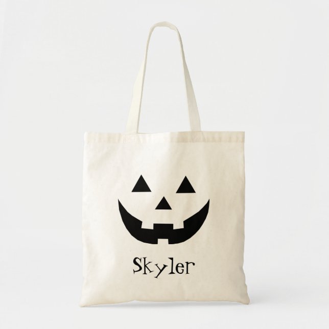 Monogrammed black Jack o lantern cute Halloween Tote Bag (Front)