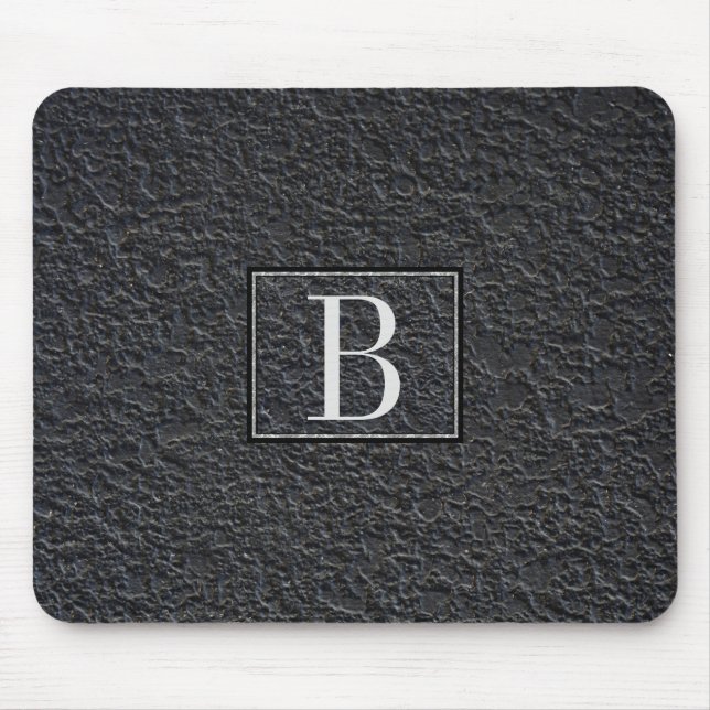 Monogrammed Black Marble Pattern Mouse Pad (Front)