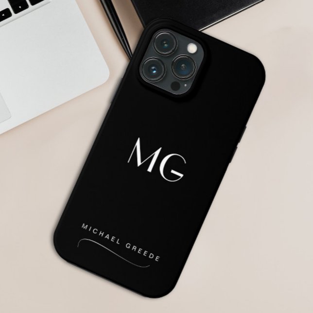 Monogrammed Black Minimalist With Name Case-Mate iPhone Case (Creator Uploaded)