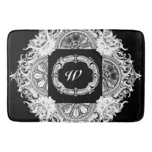 Monogrammed Black n White Home Decor Damask Toile Bath Mat
