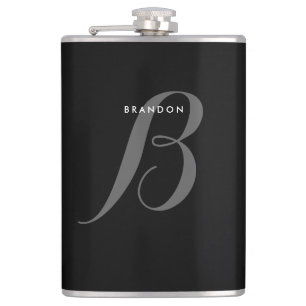 Monogrammed Black Personalized Flasks For Men 8oz