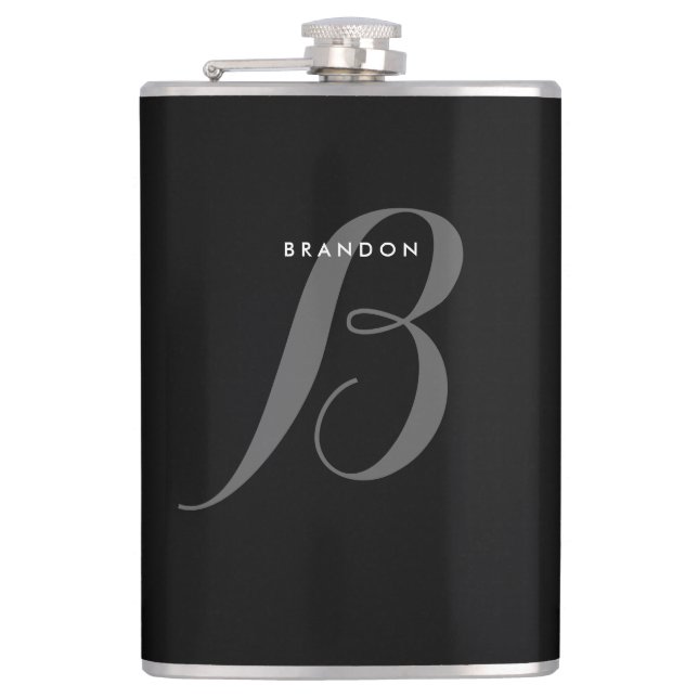 Monogrammed Black Personalized Flasks For Men 8oz (Front)
