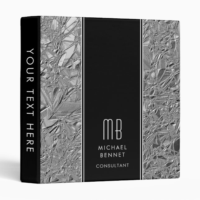 Monogrammed Black Silver Metal Binder (Front/Spine)