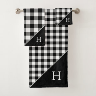 Monogrammed Black White Buffalo Check Pattern Bath Towel Set