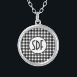 Monogrammed Black White Buffalo Plaid Silver Plated Necklace<br><div class="desc">Personalized Monogrammed Black and White Buffalo Check Silver Necklace</div>