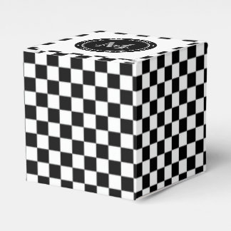 Monogrammed Black White Chessboard Pattern Favor Box