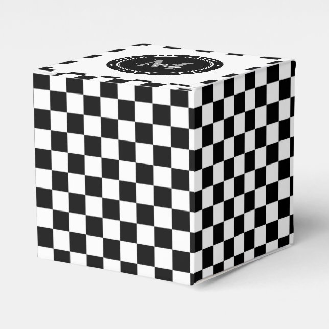 Monogrammed Black White Chessboard Pattern Favor Box (Front Side)