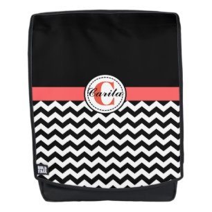 Monogrammed Black/White Chevron Backpack