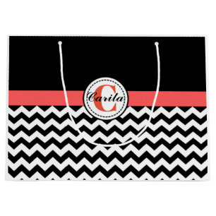 Monogrammed Black/White Chevron Gift Bag