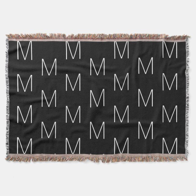 Monogrammed black white custom initial letter  throw blanket (Front)