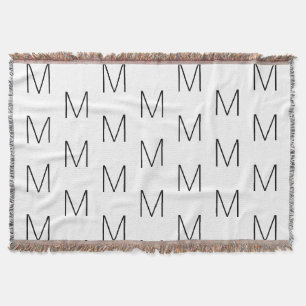Monogrammed black white custom initial letter  throw blanket