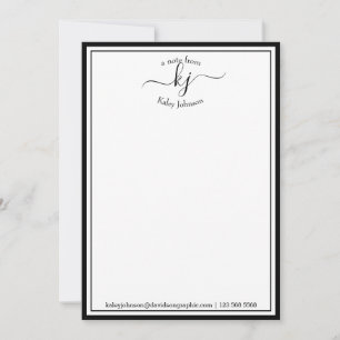 Monogrammed Black White From The Desk Of Note Card