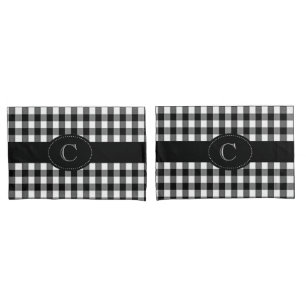 Monogrammed Black/White Gingham Pillowcases