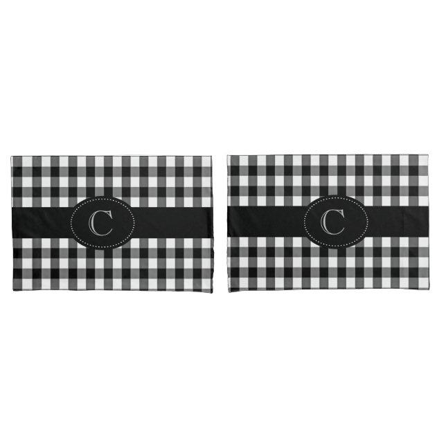 Monogrammed Black/White Gingham Pillowcases (Front-Set)