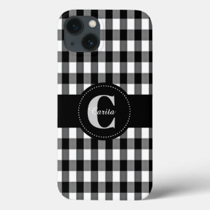 Monogrammed Black/White Gingham Tough Xtreme iPhone 13 Case