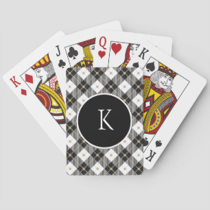 Monogrammed Black White Gold Plaid Playing Cards