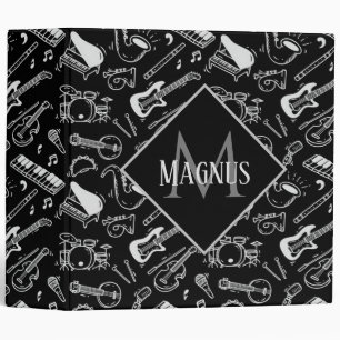 Monogrammed Black & White Instruments Pattern Binder