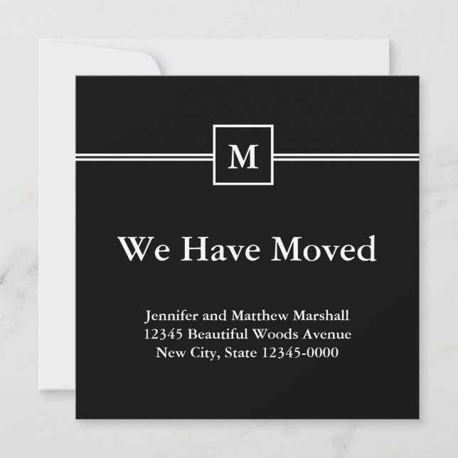 Monogrammed Black & White  Moving Announcement (Front)