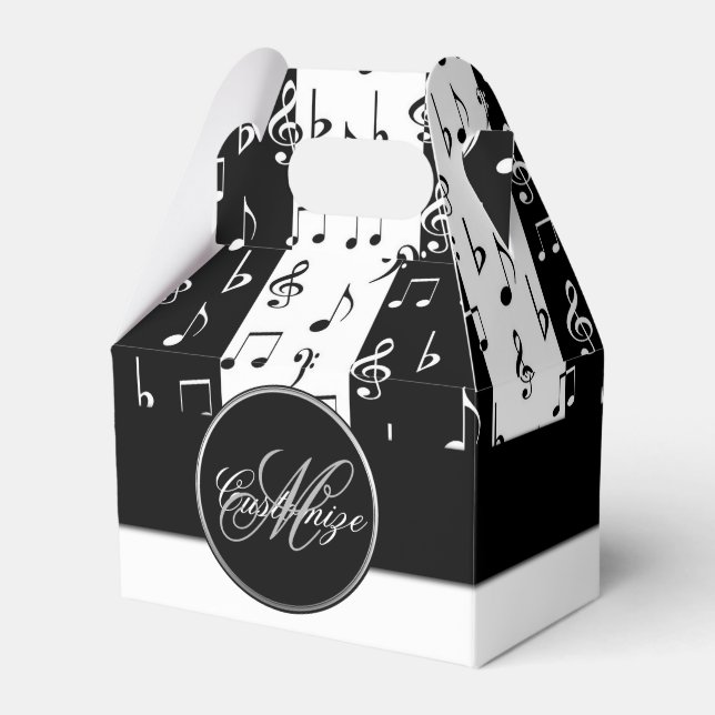 Monogrammed Black & White Musical Stripes  2 Favor Box (Front Side)