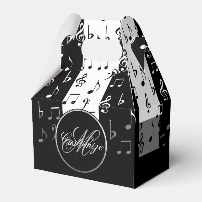 Monogrammed  Black & White Musical Stripes Favor Box (Front Side)