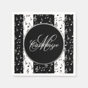 Monogrammed Black & White Musical Stripes Napkin