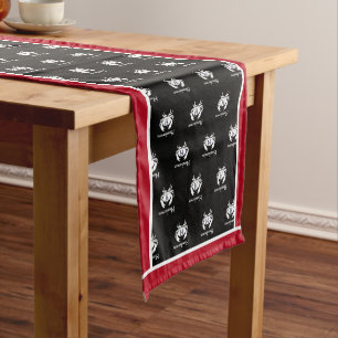 Monogrammed Black White Red Crab Nautical Coastal Short Table Runner