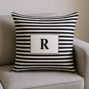 Monogrammed Black/White Stripes Throw Pillow