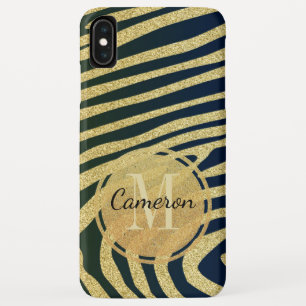 Monogrammed Black Zebra-Skin Stripes On Gold  iPhone XS Max Case