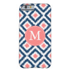 Monogrammed Blue and Coral Diamonds Ikat Pattern