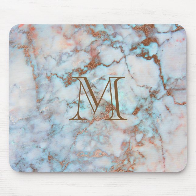Monogrammed Blue And Grey Marble Stone Mouse Pad (Front)