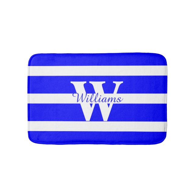 Monogrammed Blue and White Bath Mat (Front)