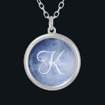 Monogrammed Blue and White Watercolor Silver Plated Necklace<br><div class="desc">Monogrammed Blue and White Watercolor Silver Necklace</div>