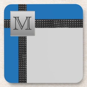Monogrammed Blue Black Grey Coaster Set (6)