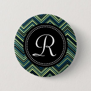 Monogrammed Blue Black Tribal Chevron Pattern 2 Inch Round Button