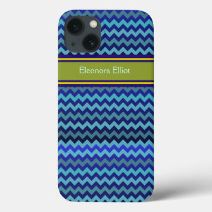 monogrammed blue chevron stripes iPhone 13 case