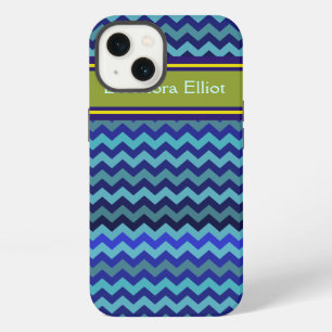 monogrammed blue chevron stripes iPhone 13 case