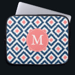 Monogrammed Blue Coral Diamond Ikat Pattern Laptop Sleeve<br><div class="desc">Stylish and chic design features a colourful and trendy diamonds ikat pattern and can be personalized with your monogram,  initial,  name,  or any text of your choice for a perfect custom gift!</div>
