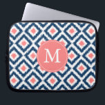 Monogrammed Blue Coral Diamond Ikat Pattern Laptop Sleeve<br><div class="desc">Stylish and chic design features a colourful and trendy diamonds ikat pattern and can be personalized with your monogram,  initial,  name,  or any text of your choice for a perfect custom gift!</div>